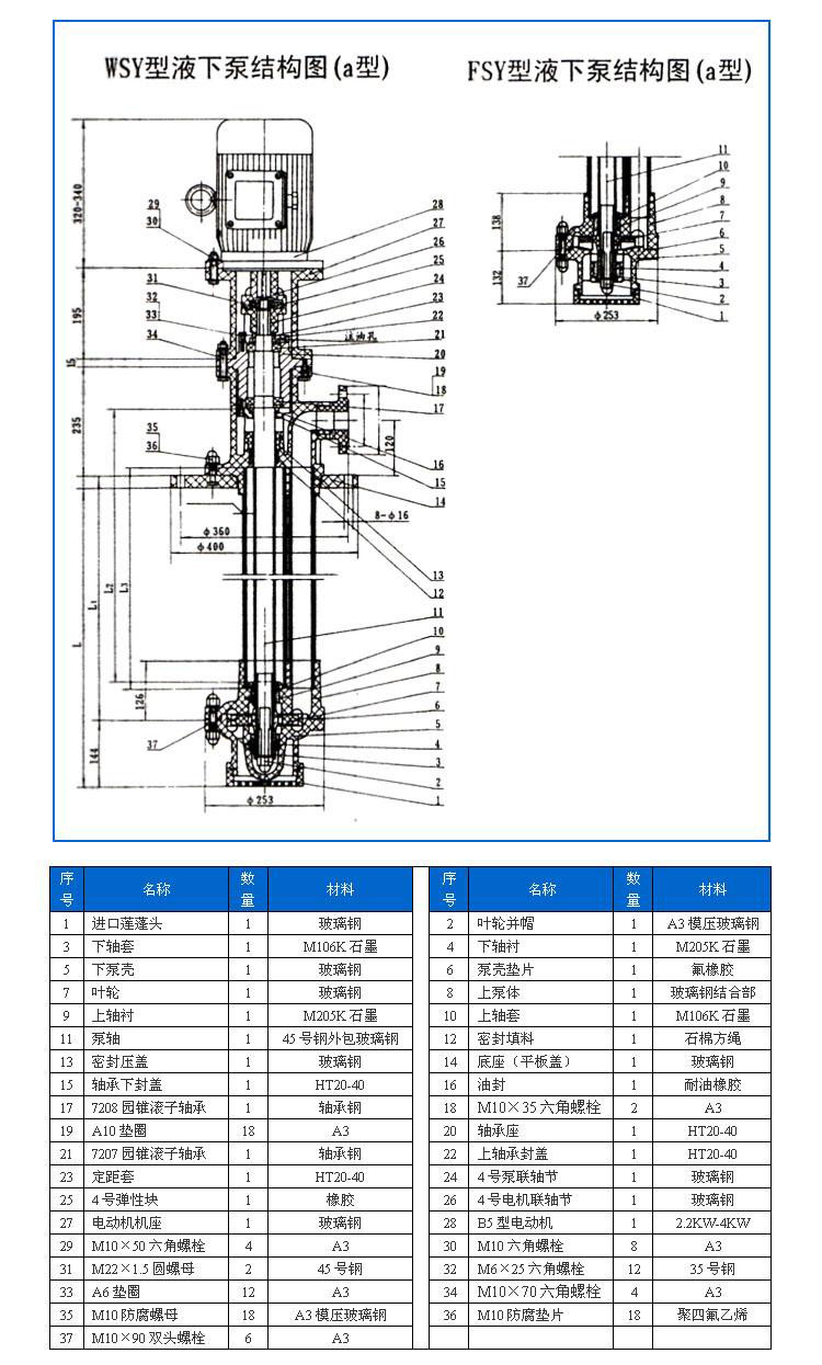 FSY型、WSY型立式玻璃鋼液下泵安裝尺寸圖